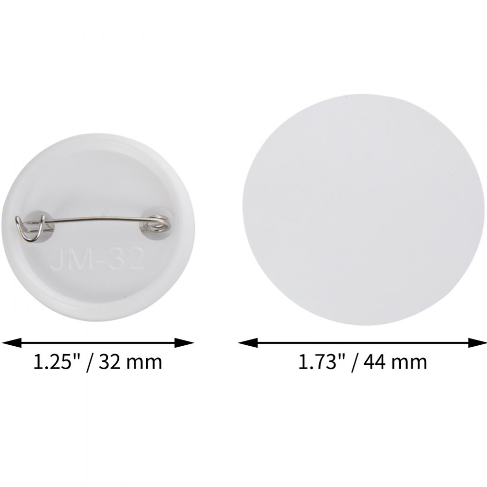 VEVOR Button Parts for Button Maker 500 Sets Button Badge Parts 32 mm (1-1/4 inch) Button Parts Metal with Clip Pin Top & Bottom Plastic Cover Film Button Maker Parts for Family Use DIY Activities