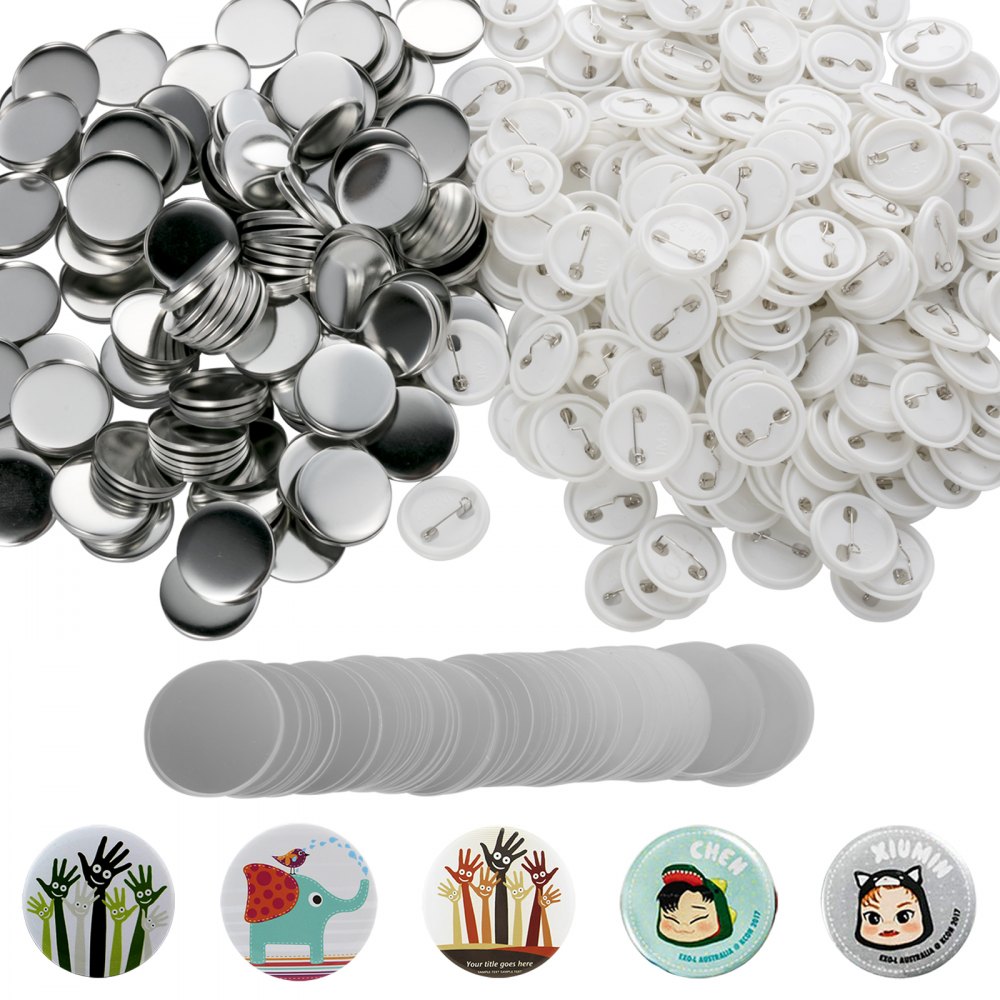 600 Pieces Blank Button Making Supplies Round Badge Button Parts Metal Button Pin Badge Kit for Button Make Machine, Including Metal Shells Metal