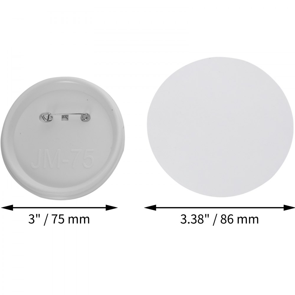 Vevor 3"/75 Mm 500 Complete Sets Badge Button Pin Parts For Button Maker Diy