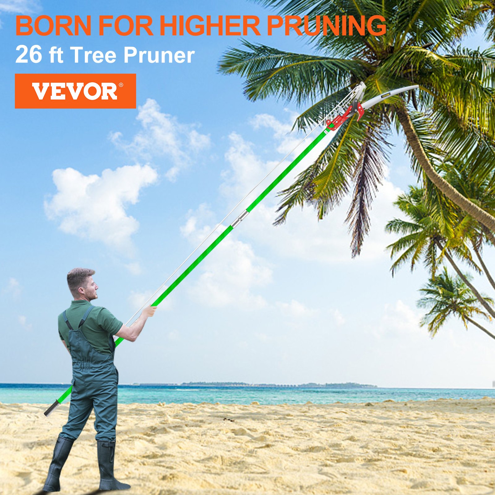 VEVOR Extendable Tree Pole Pruner Telescopic Pole Saw 26 Foot Extendable Telescopic Landscaping Pole Saw Tree Saw Alloy Steel Branch Long Reach Pole Pruning Saw for Sawing and Shearing