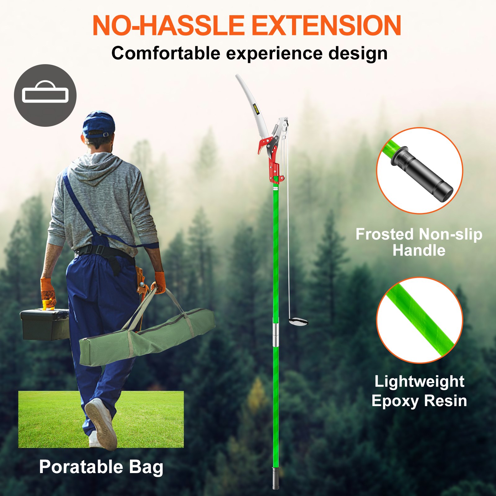 VEVOR Extendable Tree Pole Pruner Telescopic Pole Saw 26 Foot Extendable Telescopic Landscaping Pole Saw Tree Saw Alloy Steel Branch Long Reach Pole Pruning Saw for Sawing and Shearing