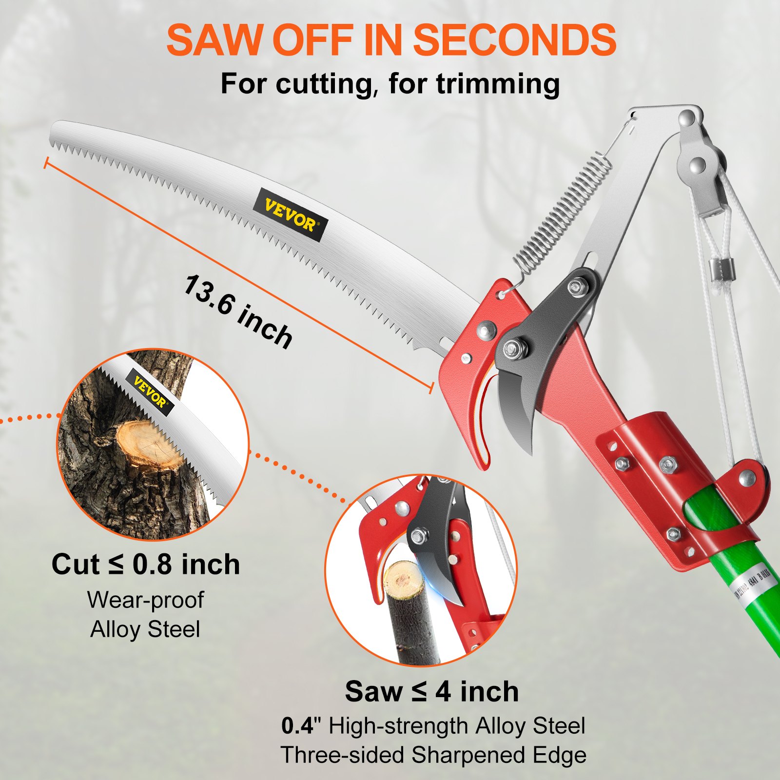 Detachable Pole Pruning Saw 26ft Tree Trimmer Saw for Sawing and Shearing