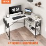 VEVOR L Shaped Computer Desk, 47'' Corner Desk with Storage Shelves, Bag, Phone Slot, and Headphone Hook, Work Desk Gaming Desk for Home Office Workstation, White