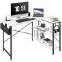VEVOR L alakú számítógépes íróasztal, 47 hüvelykes sarokasztal tárolópolcokkal, táskával, telefonnyílással és fejhallgató-akasztóval, íróasztal játékasztal otthoni irodai munkaállomáshoz, fehér