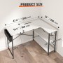 VEVOR L Shaped Computer Desk, 1200 mm （47inch）Corner Desk with Storage Shelves, Bag, Phone Slot, and Headphone Hook, Work Desk Gaming Desk for Home Office Workstation, White