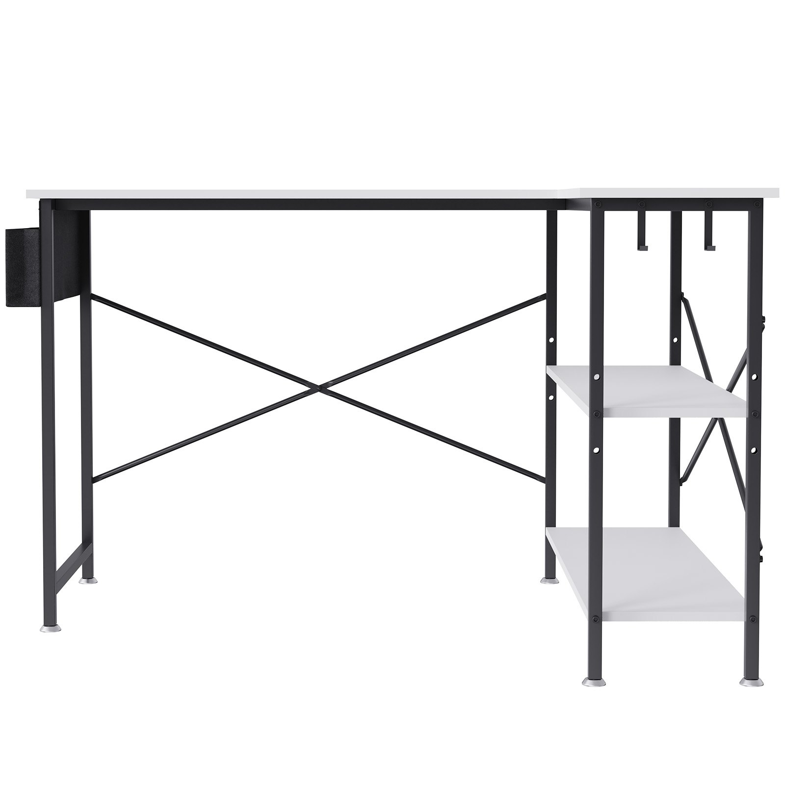 VEVOR L Shaped Computer Desk, 47'' Corner Desk with Storage Shelves, Bag, Phone Slot, and Headphone Hook, Work Desk Gaming Desk for Home Office Workstation, White