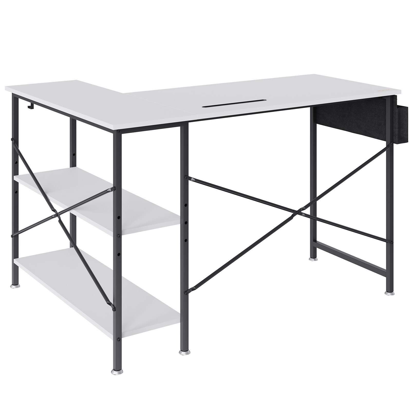VEVOR L Shaped Computer Desk, 47'' Corner Desk with Storage Shelves, Bag, Phone Slot, and Headphone Hook, Work Desk Gaming Desk for Home Office Workstation, White