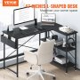 VEVOR L Shaped Computer Desk, 47'' Corner Desk with Storage Shelves, Bag, Phone Slot, and Headphone Hook, Work Desk Gaming Desk for Home Office Workstation, Black