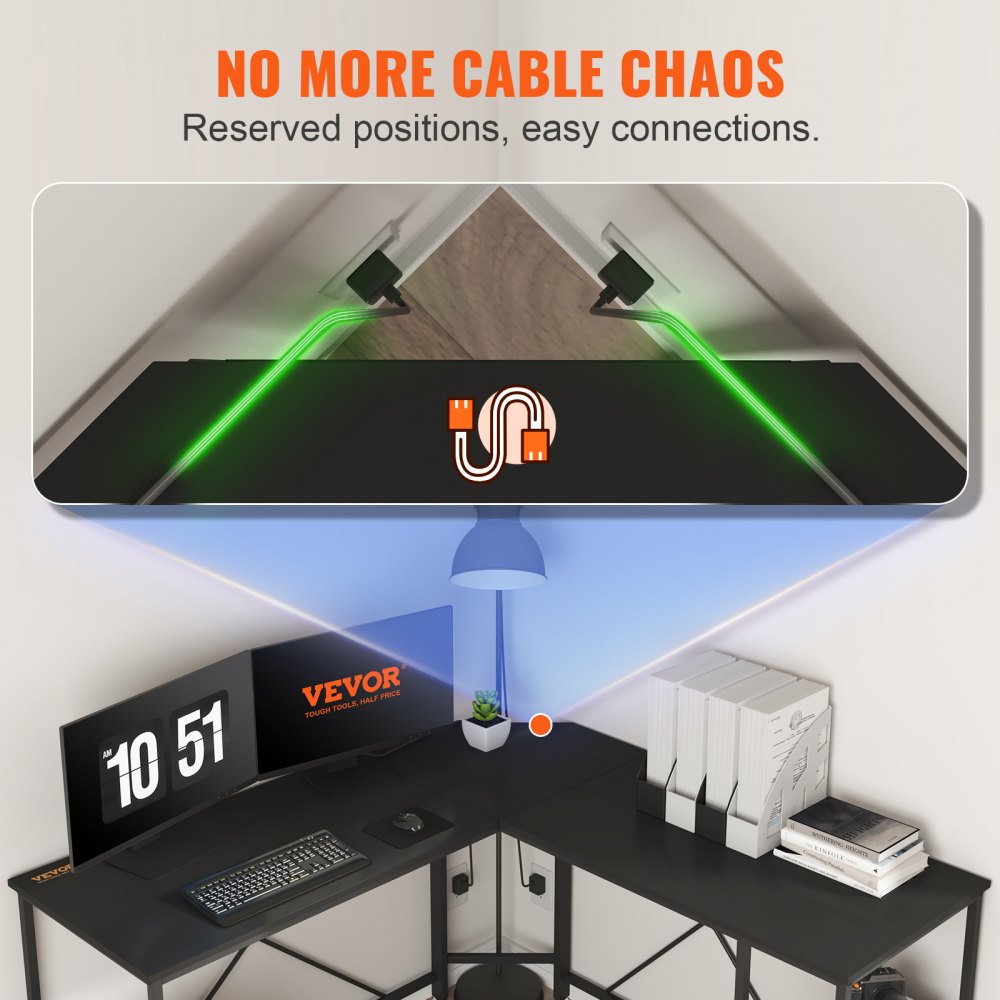 VEVOR L Shaped Computer Desk Corner Desk w/ Shelves 54in for Home Office Black