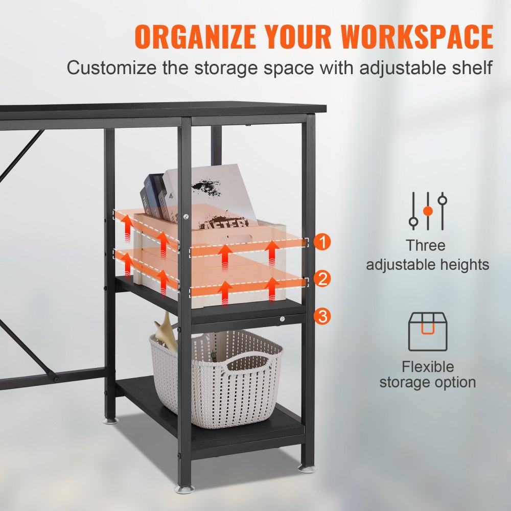 VEVOR L Shaped Computer Desk Corner Desk w/ Shelves 54in for Home Office Black