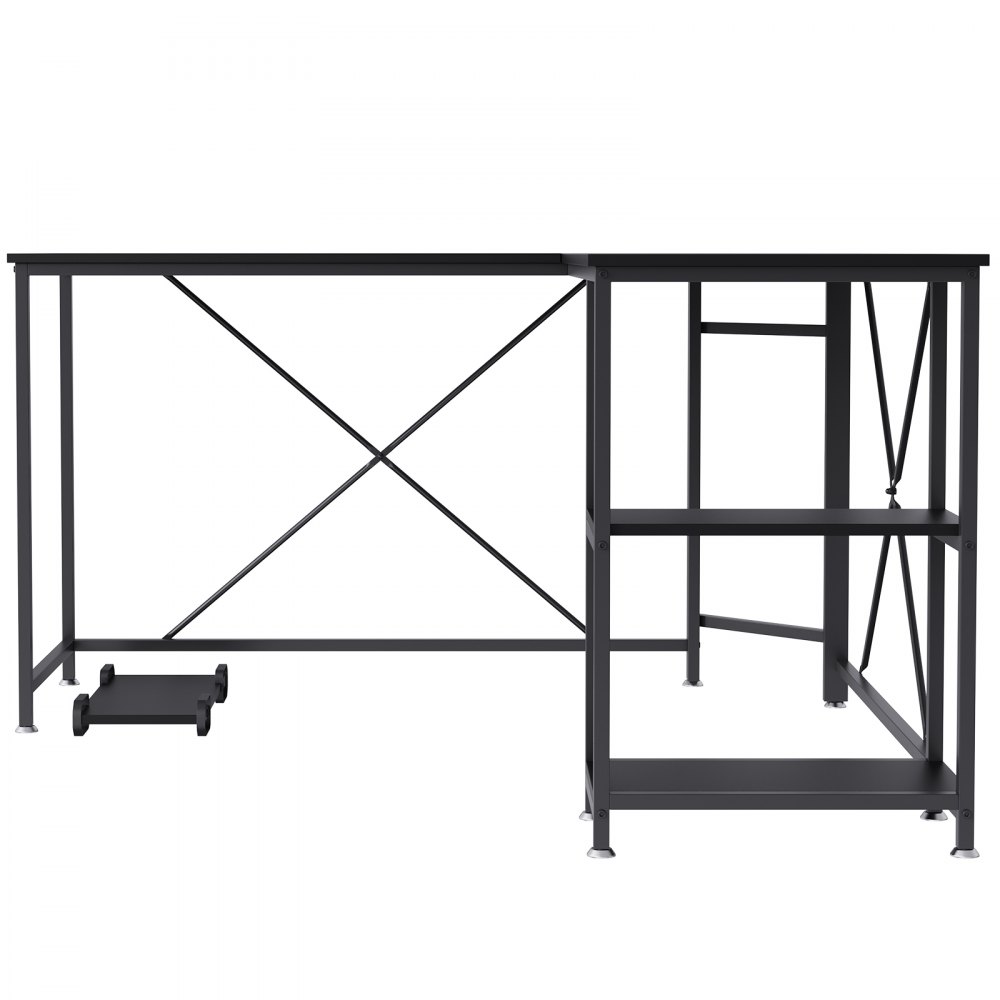 VEVOR L Shaped Computer Desk Corner Desk w/ Shelves 54in for Home Office Black