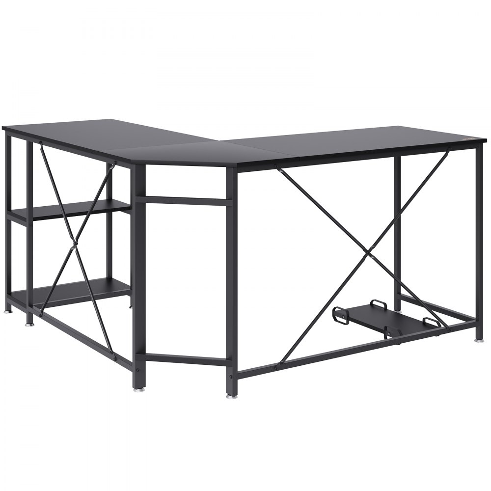 VEVOR L Shaped Computer Desk Corner Desk w/ Shelves 54in for Home Office Black