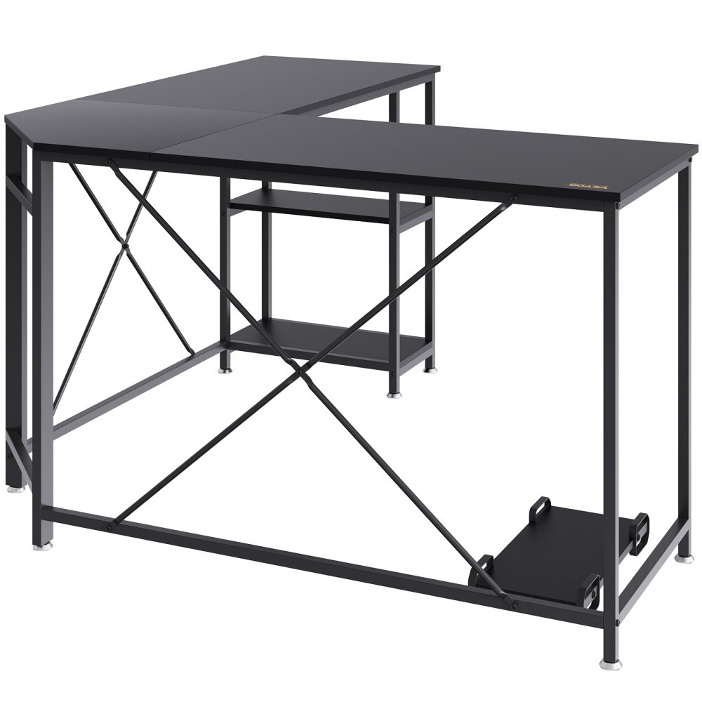 VEVOR L Shaped Computer Desk Corner Desk w/ Shelves 54in for Home Office Black