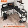 VEVOR L Shaped Computer Desk Corner Desk w/ Shelves 54in for Home Office Black