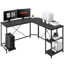 VEVOR L Shaped Computer Desk Corner Desk w/ Shelves 54in for Home Office Black