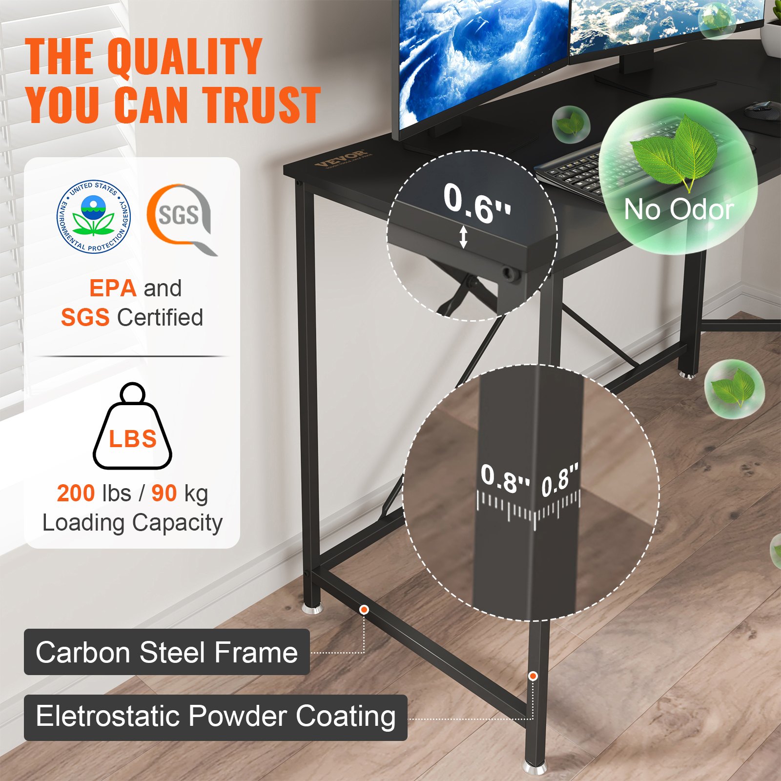 VEVOR L Shaped Computer Desk Corner Desk w/ Shelves 54in for Home Office Black