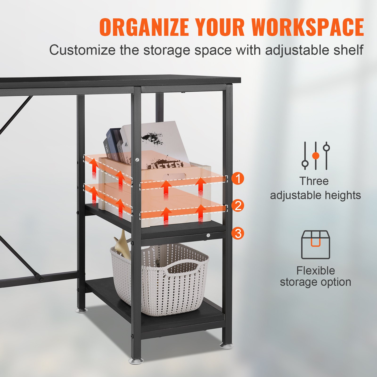VEVOR L Shaped Computer Desk Corner Desk w/ Shelves 54in for Home Office Black