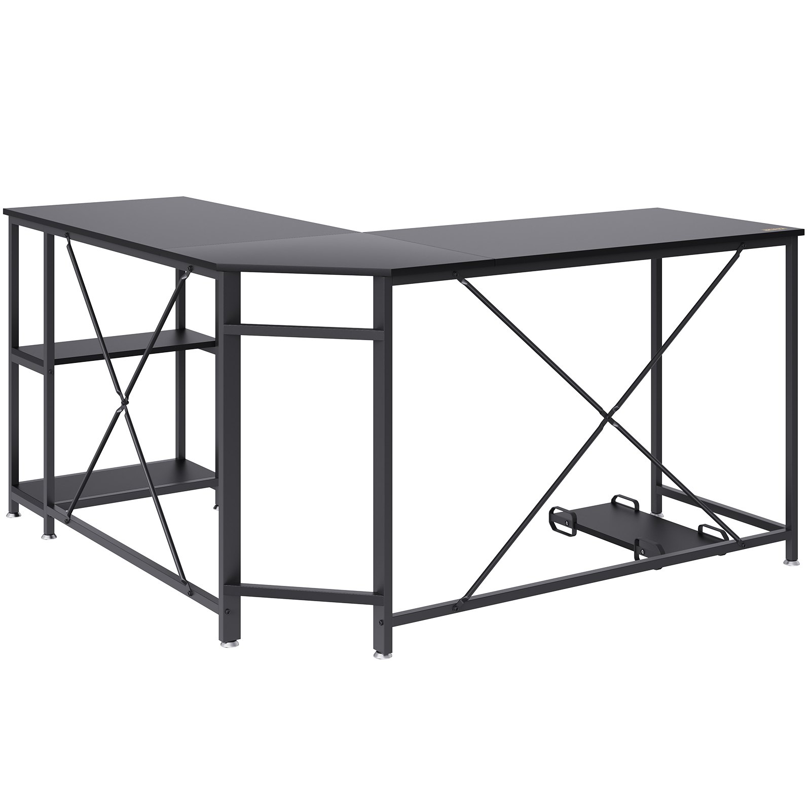 VEVOR L Shaped Computer Desk Corner Desk w/ Shelves 54in for Home Office Black