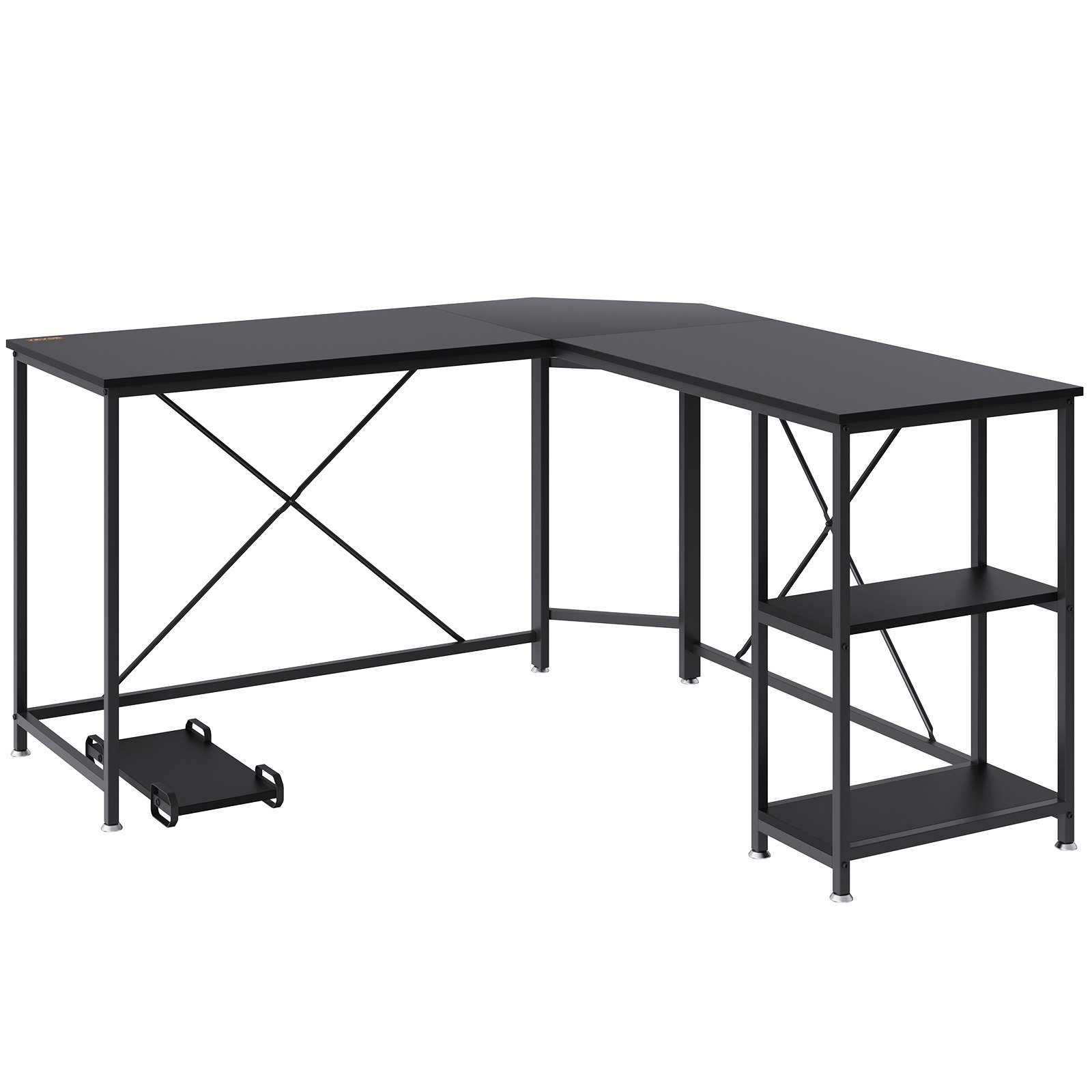 VEVOR L Shaped Computer Desk Corner Desk w/ Shelves 54in for Home Office Black