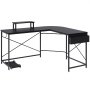 black VEVOR l shaped computer desk with monitor shelf, storage basket, and cpu stand.