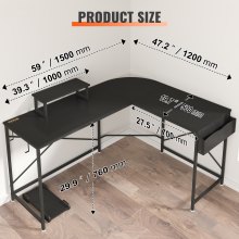 Počítačový stôl v tvare L VEVOR, 59'' rohový stôl s úložným vakom, stojan na monitor a stojan na CPU, pracovný stôl, herný stôl pre domácu pracovnú stanicu, čierna