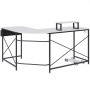 VEVOR l shaped computer desk, white with black metal frame, monitor stand, and cable management hooks.