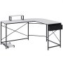 modern VEVOR l shaped computer desk with elevated shelf, under-desk storage, and sleek metal frame.