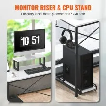 VEVOR L Shaped Computer Desk, 59'' Corner Desk with Storage Bag, Monitor Riser and CPU Stand, Work Desk Gaming Desk for Home Office Workstation, White
