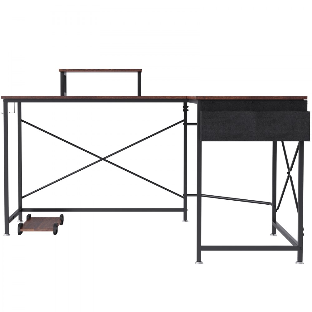 VEVOR L Shaped Computer Desk, 59'' Corner Desk with Storage Bag, Monitor Riser and CPU Stand, Work Desk Gaming Desk for Home Office Workstation, Rustic Brown