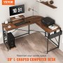 VEVOR L Shaped Computer Desk, 59'' Corner Desk with Storage Bag, Monitor Riser and CPU Stand, Work Desk Gaming Desk for Home Office Workstation, Rustic Brown