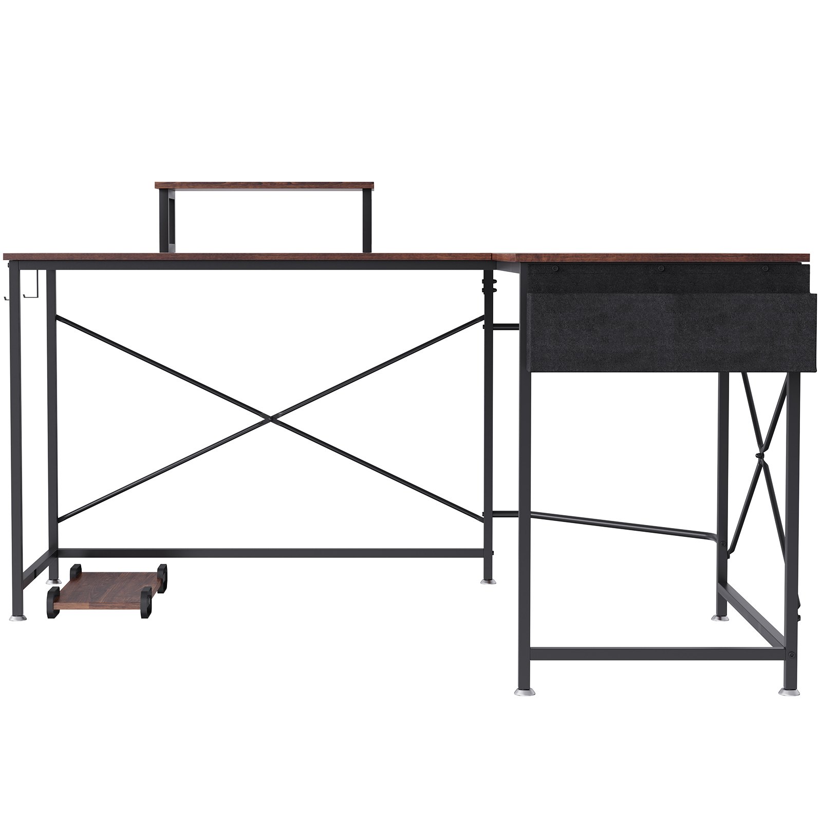 VEVOR L Shaped Computer Desk, 59'' Corner Desk with Storage Bag, Monitor Riser and CPU Stand, Work Desk Gaming Desk for Home Office Workstation, Rustic Brown