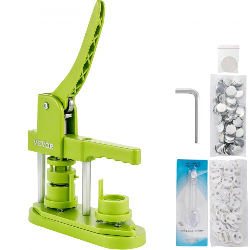 VEVOR Badge Button Press, 1 Inch (25 mm) Button Press Machine, Green Button Badge Maker Machine with 1 Circle Cutter and 500 Sets of Components (Metal Fronts, Clear Plastic Mylar, Plastic Backs)