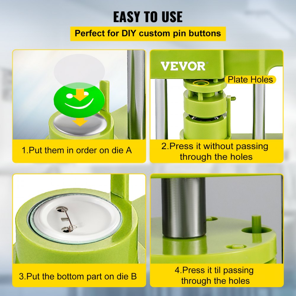 VEVOR Badge Button Press, 1 Inch (25 mm) Button Press Machine, Green Button Badge Maker Machine with 1 Circle Cutter and 500 Sets of Components (Metal Fronts, Clear Plastic Mylar, Plastic Backs)
