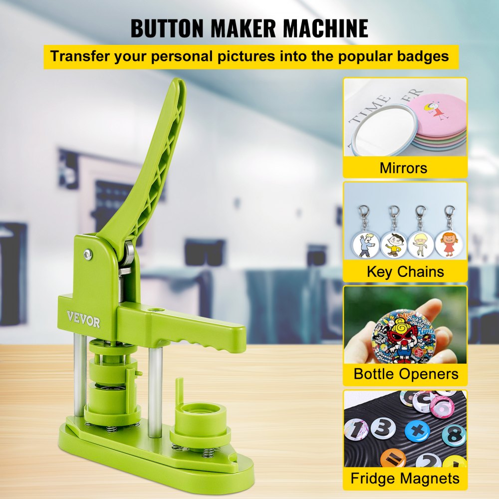 VEVOR Button Maker, 1.25 inch/32mm Pin Maker with 500pcs Button Parts,  Ergonomic Arc Handle Punch Press Kit, Button Maker Machine with Panda Magic  Book, For Children DIY Gifts and Christmas