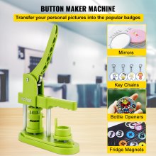 VEVOR Badge Button Press, 1 Inch (25 mm) Button Press Machine, Green Button Badge Maker Machine with 1 Circle Cutter and 500 Sets of Components (Metal Fronts, Clear Plastic Mylar, Plastic Backs)