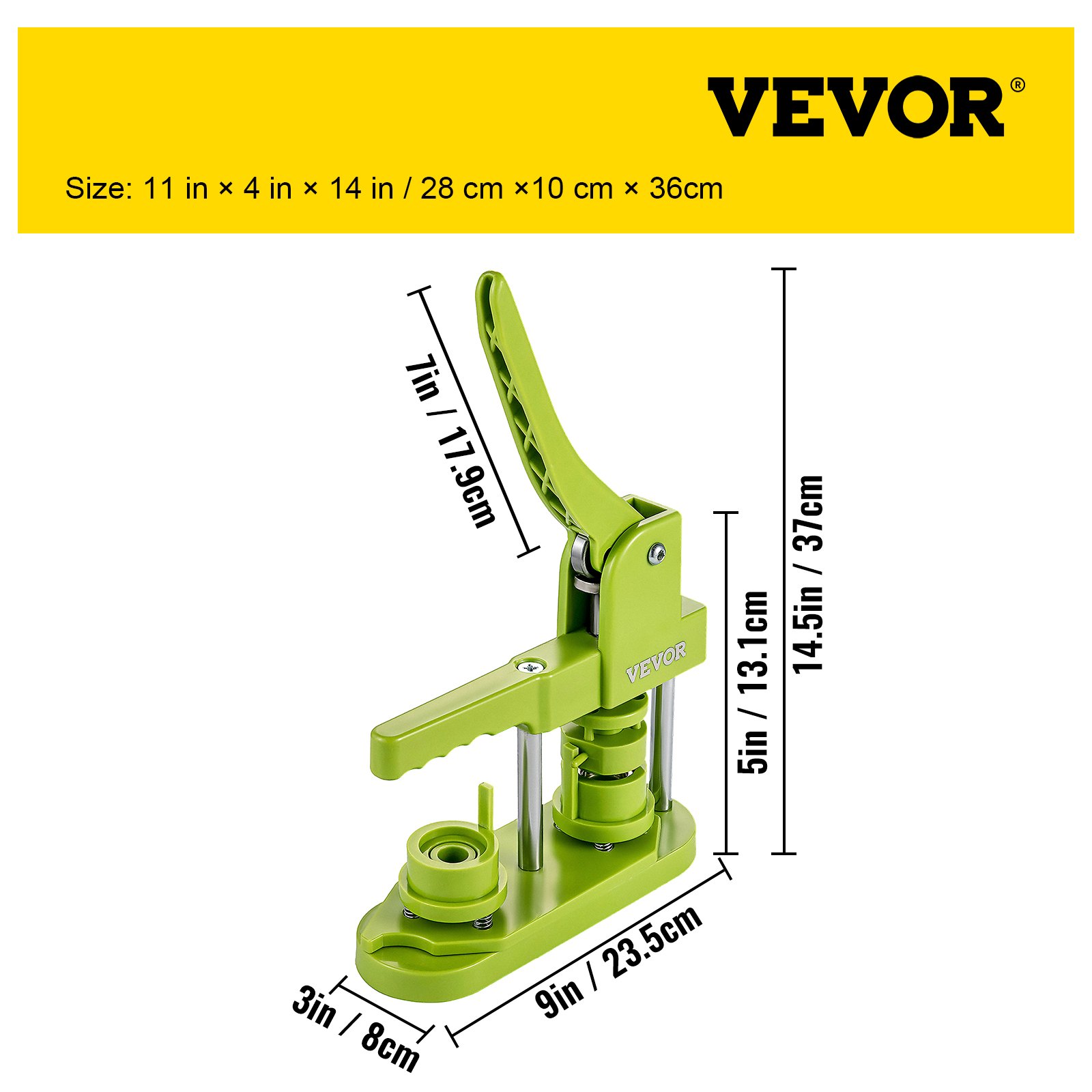 VEVOR Badge Button Press, 1 Inch (25 mm) Button Press Machine, Green Button Badge Maker Machine with 1 Circle Cutter and 500 Sets of Components (Metal Fronts, Clear Plastic Mylar, Plastic Backs)