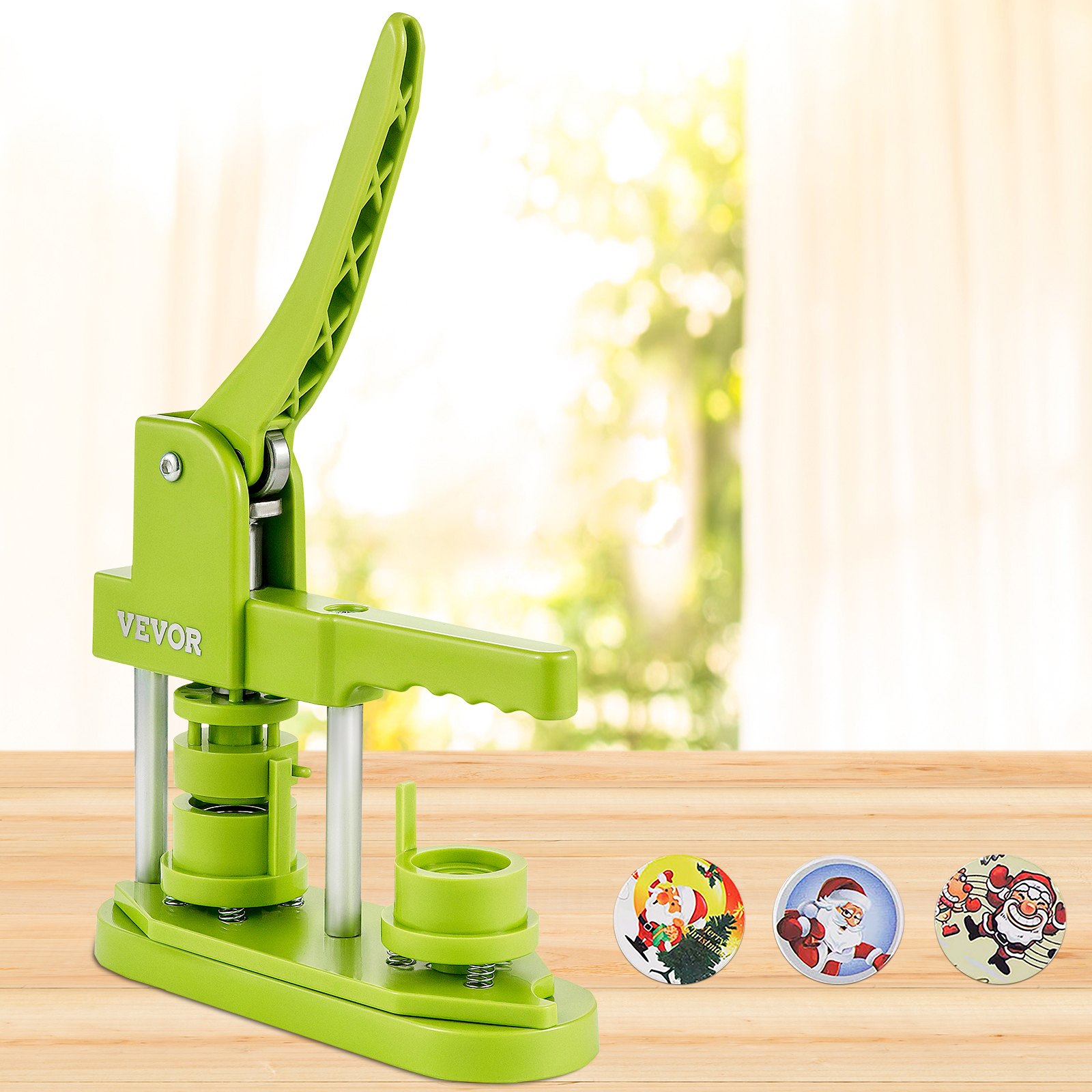 VEVOR Badge Button Press, 1 Inch (25 mm) Button Press Machine, Green Button Badge Maker Machine with 1 Circle Cutter and 500 Sets of Components (Metal Fronts, Clear Plastic Mylar, Plastic Backs)