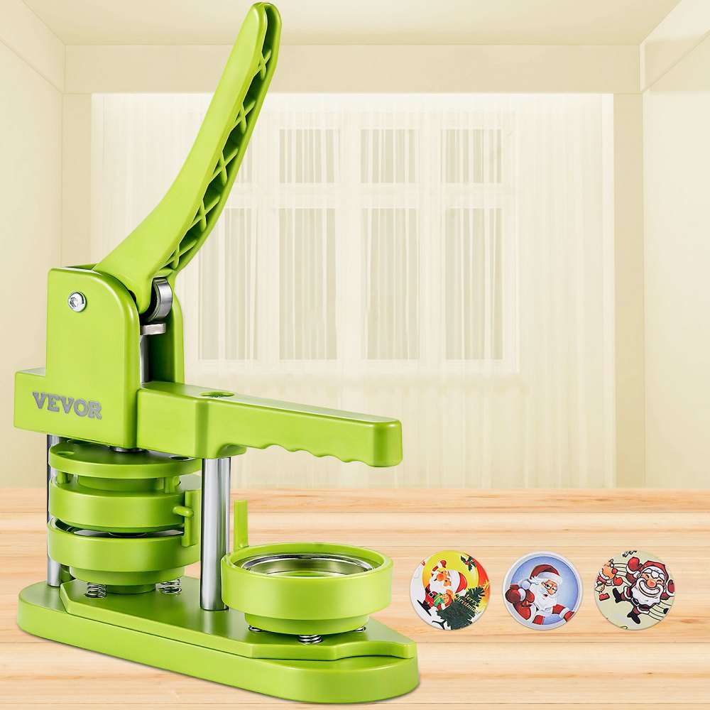 VEVOR Badge Button Press, 2-1/4 inch (58 mm) Button Press Machine, Green Button Badge Maker Machine with 1 Circle Cutter and 1000 Sets of Components (Metal Fronts, Clear Plastic Mylar, Plastic Backs)