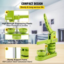 VEVOR Badge Button Press, 2-1/4 inch (58 mm) Button Press Machine, Green Button Badge Maker Machine with 1 Circle Cutter and 1000 Sets of Components (Metal Fronts, Clear Plastic Mylar, Plastic Backs)