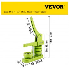 Tlačiareň na odznaky VEVOR, 2-1/4 palcový (58 mm) stroj na výrobu odznakov, stroj na výrobu odznakov so zeleným tlačidlom s 1 orezávačom kruhov a 1000 sadami komponentov (kovové predné strany, priehľadný plastový mylar, plastové zadné strany)