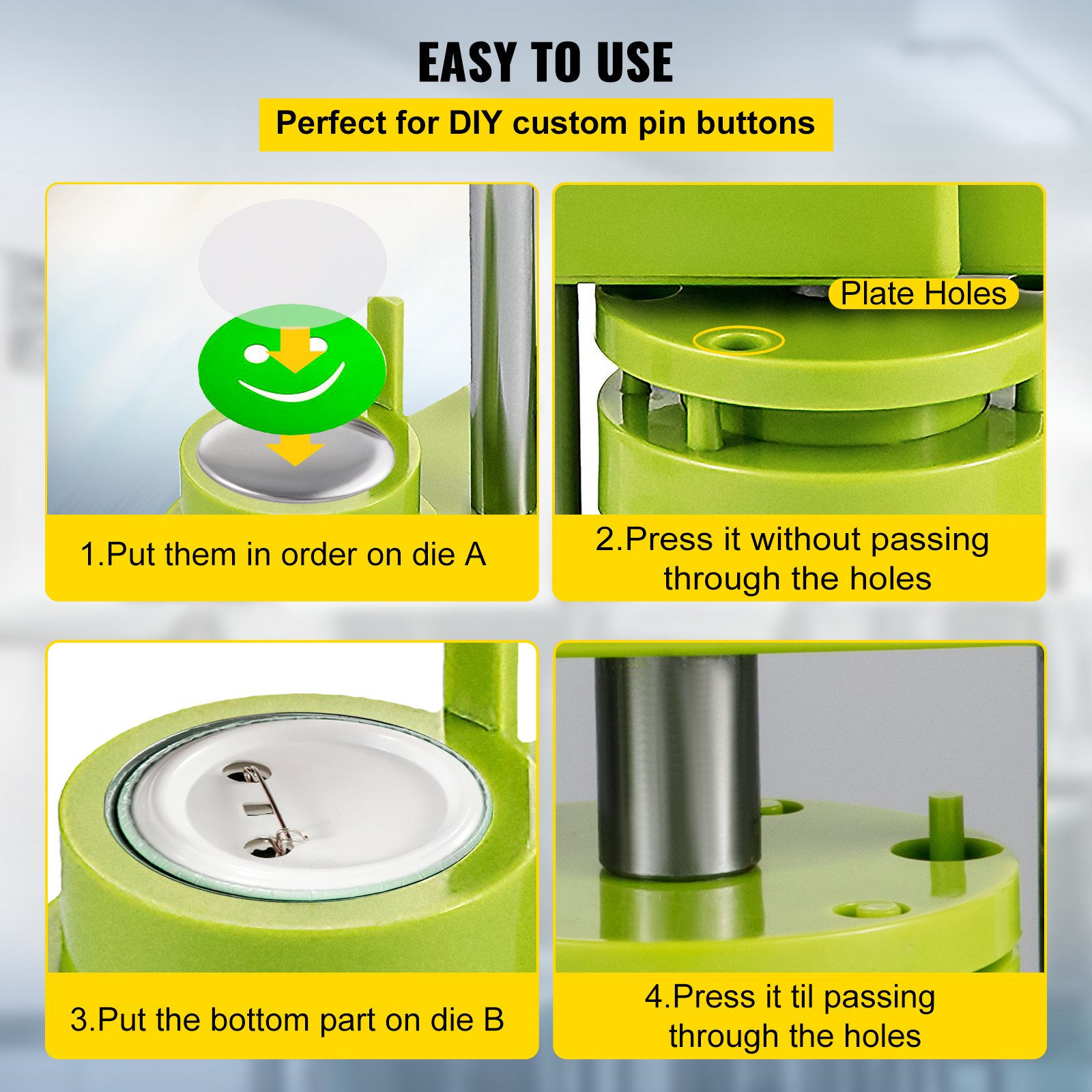 VEVOR Badge Button Press, 2-1/4 inch (58 mm) Button Press Machine, Green Button Badge Maker Machine with 1 Circle Cutter and 1000 Sets of Components (Metal Fronts, Clear Plastic Mylar, Plastic Backs)