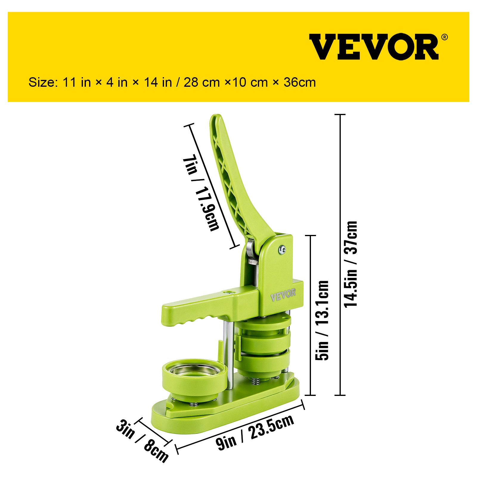 VEVOR Badge Button Press, 2-1/4 inch (58 mm) Button Press Machine, Green Button Badge Maker Machine with 1 Circle Cutter and 500 Sets of Components (Metal Fronts, Clear Plastic Mylar, Plastic Backs)