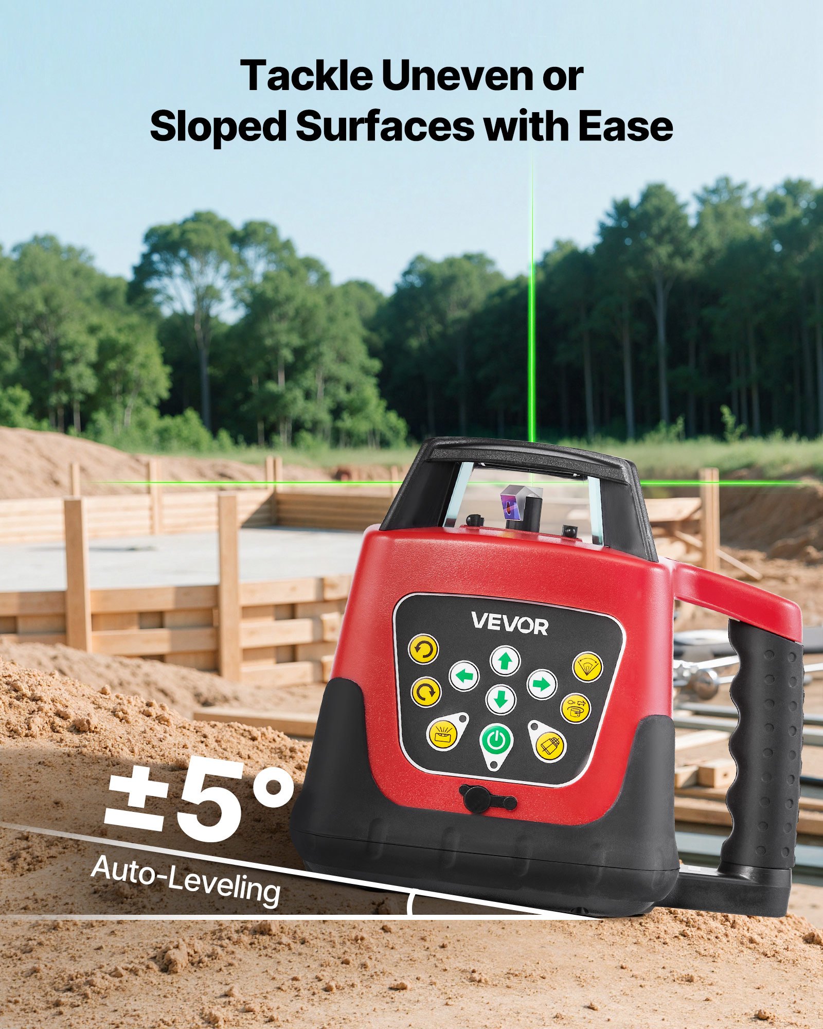 VEVOR Rotary Laser Level Kit, 2000ft 360-Degree Self Leveling Green Horizontal Laser Transit,with Tripod,Receiver,Remote Control, Scale, Toolcase, IP66 Rating Waterproof, 0.80in/100ft for Construction