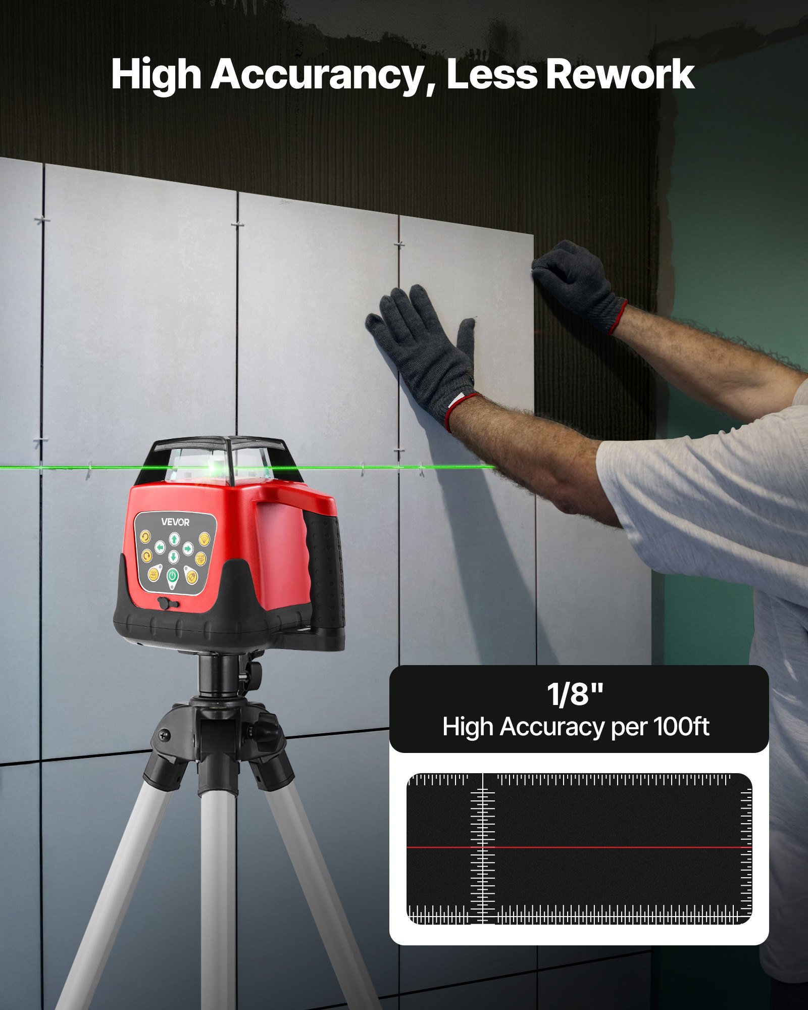 VEVOR Rotary Laser Level Kit, 2000ft 360-Degree Self Leveling Green Horizontal Laser Transit,with Tripod,Receiver,Remote Control, Scale, Toolcase, IP66 Rating Waterproof, 0.80in/100ft for Construction