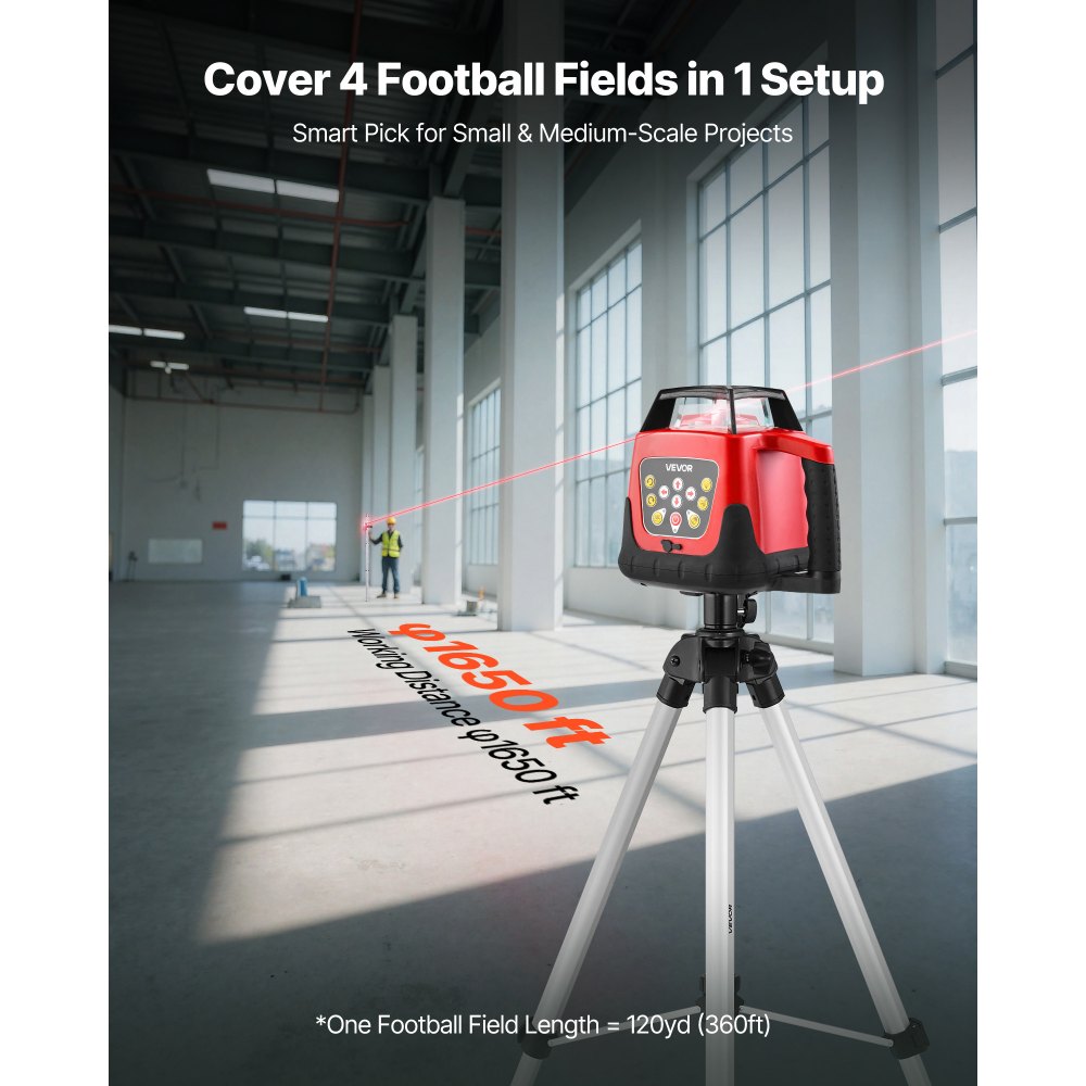 VEVOR Rotary Laser Level Kit, 1650ft 360-Degree Self Leveling Red Horizontal Laser Transit,with Tripod,Receiver,Remote Control, Scale,Toolcase, IP66 Waterproof, 0.80in/100ft Precision for Construction