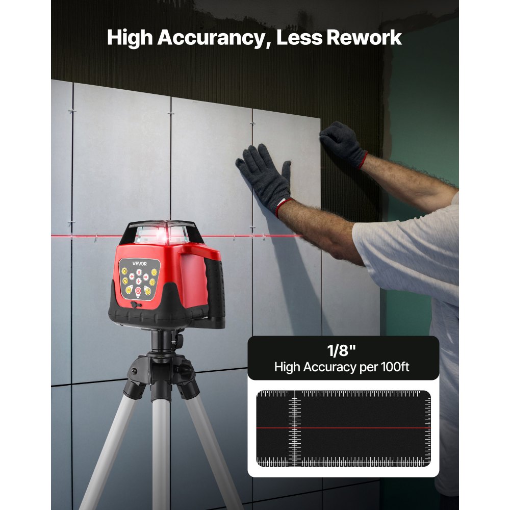 VEVOR Rotary Laser Level Kit, 1650ft 360-Degree Self Leveling Red Horizontal Laser Transit,with Tripod,Receiver,Remote Control, Scale,Toolcase, IP66 Waterproof, 0.80in/100ft Precision for Construction