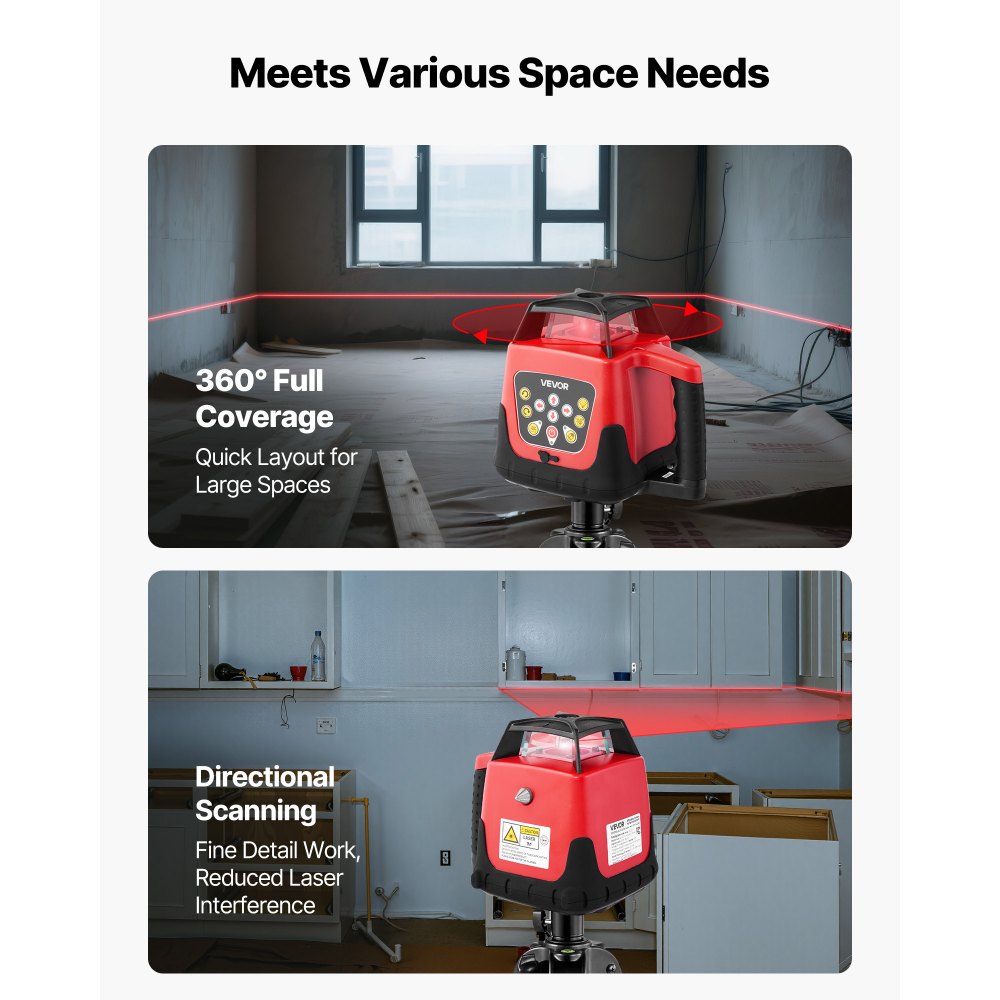 VEVOR Rotary Laser Level Kit, 1650ft 360-Degree Self Leveling Red Horizontal Laser Transit,with Tripod,Receiver,Remote Control, Scale,Toolcase, IP66 Waterproof, 0.80in/100ft Precision for Construction