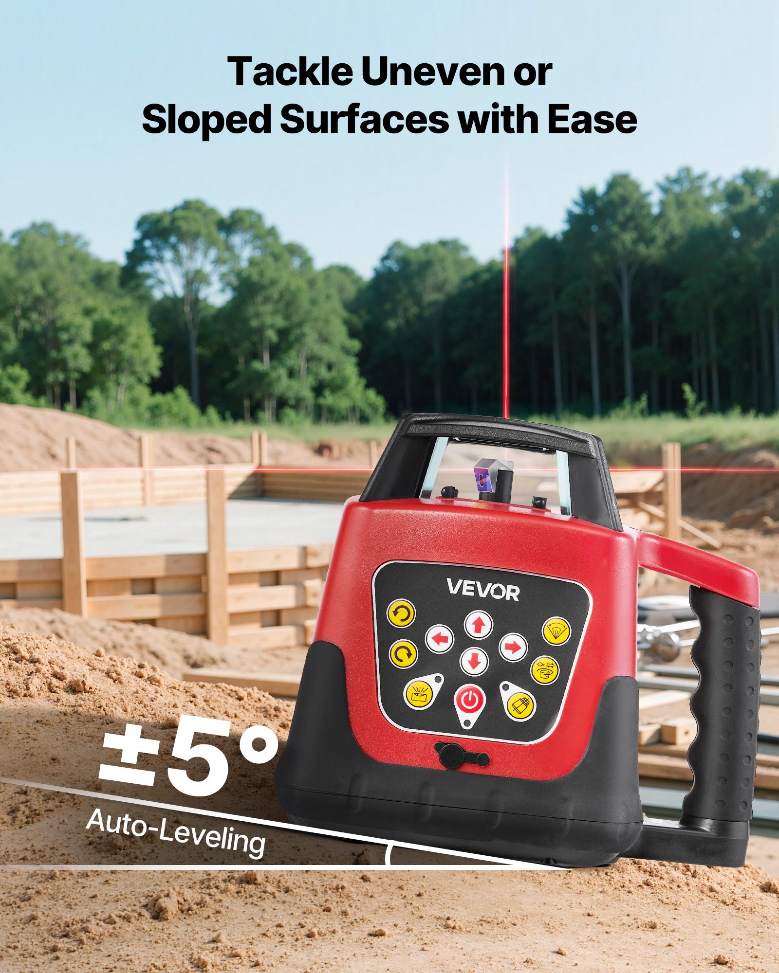 VEVOR Rotary Laser Level Kit, 1650ft 360-Degree Self Leveling Red Horizontal Laser Transit,with Tripod,Receiver,Remote Control, Scale,Toolcase, IP66 Waterproof, 0.80in/100ft Precision for Construction
