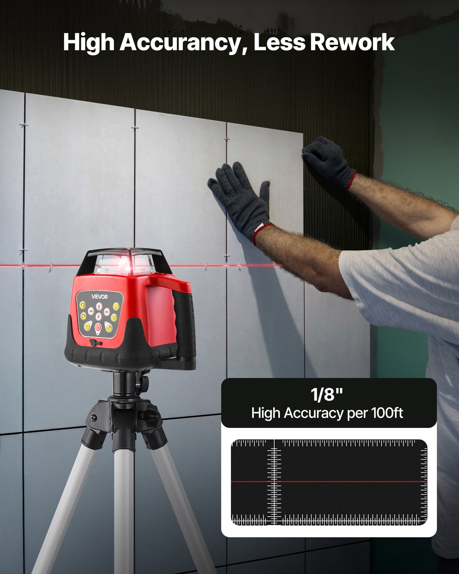 VEVOR Rotary Laser Level Kit, 1650ft 360-Degree Self Leveling Red Horizontal Laser Transit,with Tripod,Receiver,Remote Control, Scale,Toolcase, IP66 Waterproof, 0.80in/100ft Precision for Construction
