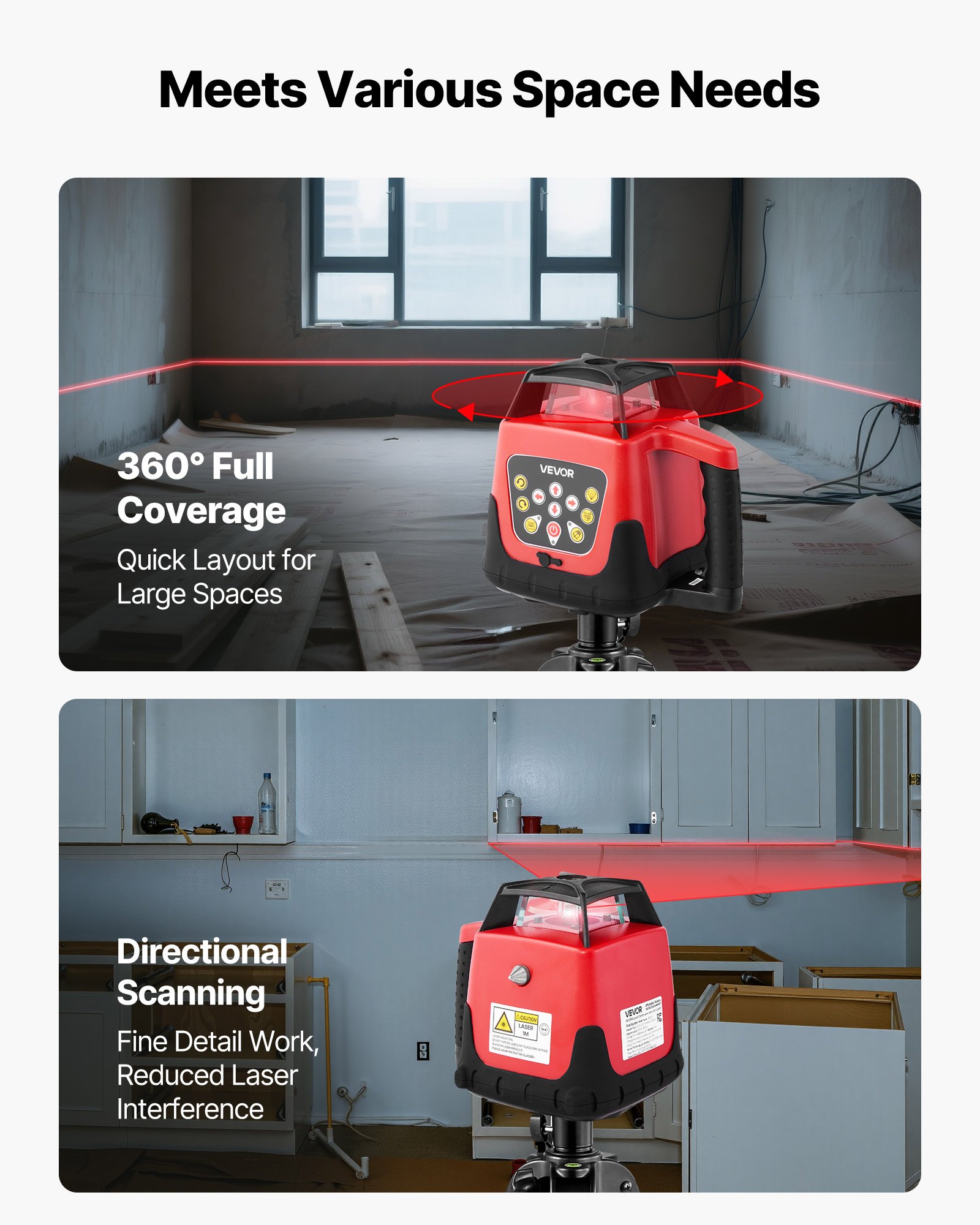 VEVOR Rotary Laser Level Kit, 1650ft 360-Degree Self Leveling Red Horizontal Laser Transit,with Tripod,Receiver,Remote Control, Scale,Toolcase, IP66 Waterproof, 0.80in/100ft Precision for Construction